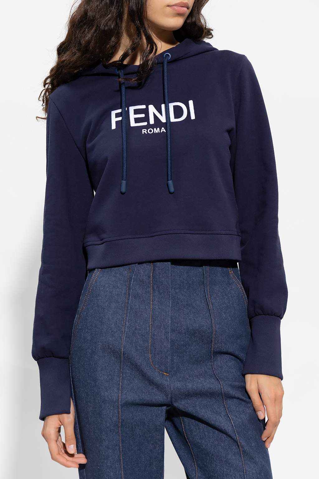 Logo hoodie Ankle fendi Bolso Cabas Ankle fendi en denim azul gris y cuero natural SchaferandweinerShops Netherlands